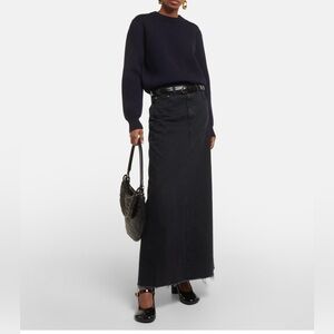 Agolde Hilla Skirt Womens 30 (33) Black Denim Maxi Raw Hem Organic Cotton $278